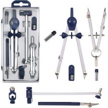 Lot avec compas en acier inoxydable et 5 accessoires pour enfants pour le dessin les mathématiques et la géométrie