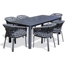 Camargue - Ensemble repas de jardin 6 pl en alu avec plateau céramique sur verre - paris garden