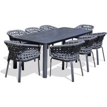 Camargue - Ensemble repas de jardin 8 pl en alu avec plateau céramique sur verre - paris garden