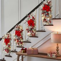 Lot de 1 Guirlande de Noël en forme de larme avec lumières - Couronne de Noël en pin pré-éclairée - Décoration d'escalier de Noël pour porte d'entrée