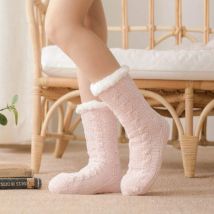 Lot de 1 paires de chaussettes chaudes et douces pour l'hiver, chaussettes de lit confortables pour dormir, cadeau de Noël, chaussettes en tricot