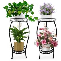 Lot de 1] Support en métal noir antirouille à 2 niveaux, 68,8 cm, pour plantes intérieures/extérieures