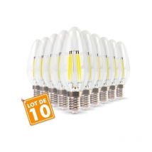 Lot de 10 Ampoules Flamme Filament 4w eq. 40W Culot E14 blanc chaud 2700K