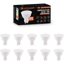 10 Ampoules GU10 5W eq. 40W Blanc Froid 6000K Haute Luminosité