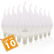 Lot de 10 Ampoules led E14 Flamme 5W Eq 40W Température de Couleur: Blanc Chaud 3000K