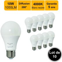 Lot de 10 ampoules led E27 11.1W 1055Lm 4000K - garantie 5 ans