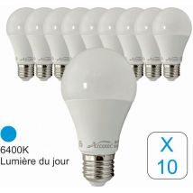 Lot de 10 ampoules LED E27 standard 7,4W 650Lm 6400K - garantie 2 ans
