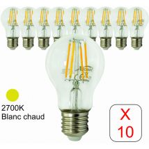 Lot de 10 ampoules LED filament E27 6W 750Lm 2700K - garantie 2 ans