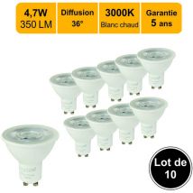 Lot de 10 ampoules led GU10 36° 4,7W (équiv. 50W) 350Lm 3000K - garantie 5 ans