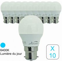 Lot de 10 ampoules LED B22 sphérique 4,9W 470Lm 6400K - garantie 2 ans