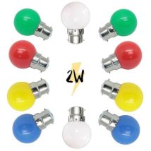 Ampoules guinguette B22 LED multicolores 2W – Lot de 10 – Plastique opaque, 2700K, 20 000h – PRO ILLUMINATION