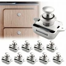 Lot de 10 Bouton Poussoir Verrou Armoire Loquet Sans Clé, Loquet à Bouton Poussoir Ajustement 15-18mm épaisseur Bateau Van Yacht