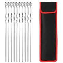 Lot de 10 brochettes de barbecue en acier inoxydable robuste de 40 cm, brochettes de poulet en métal, longues brochettes de barbecue avec sac de