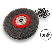 Kibros - Lot de 6 brosses circulaires acier ø 300 mm Epaisseur 3 rangs Fil dur 0.30 mm ondulé Alésage 32 mm + réducteur bague 25/22/20/16/12 mm