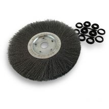 Brosse circulaire acier ø 300 mm Epaisseur 1 rang Fil dur 0.30 mm ondulé Alésage 32 mm + réducteur bague 25/22/20/16/12 mm Touret meuleuse affûteuse