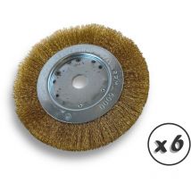 Kibros - Lot de 6 brosses circulaires laiton ø 175 mm Epaisseur 1 rang Fil souple 0.20 mm ondulé Alésage 20 mm + réducteur bague 16/12 mm Touret