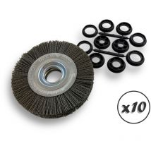 Kibros - Lot de 10 brosses circulaires nylon Abrasif ø 150 mm Epaisseur 2 rangs Carbure de silicium Grain 80 Alésage 32 mm + réducteur bague