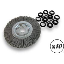 Lot de 10 brosses circulaires nylon Abrasif ø 200 mm Epaisseur 1 rang Carbure de silicium Grain 120 Alésage 32 mm + réducteur bague 25/22/20/16/12 mm