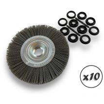 Kibros - Lot de 10 brosses circulaires nylon Abrasif ø 200 mm Epaisseur 2 rangs Carbure de silicium Grain 80 Alésage 32 mm + réducteur bague