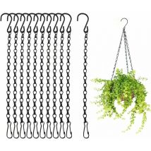 Lot de 10 chaînes de suspension robustes – 50 cm noires pour panier de fleurs, chaînes de suspension pour pots de fleurs, mangeoires, lanternes et