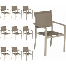 Happy Garden - Lot de 10 chaises en aluminium taupe - textilène taupe