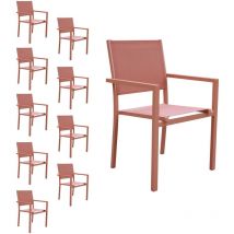 Lot de 10 chaises en aluminium terracotta - textilène terracotta