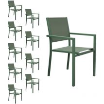 Lot de 10 chaises en aluminium vert sauge - textilène vert sauge