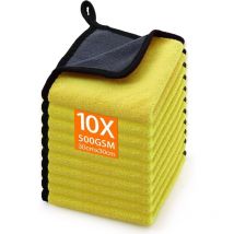 Lot de 10 chiffons de nettoyage en microfibre pour voiture, 500 g/m², chiffons de nettoyage pour voiture, non pelucheux, hautement absorbants, pour
