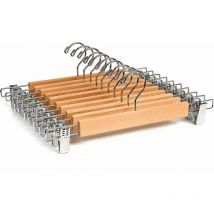 Lot De 10 Cintres En Bois Naturelle 36Cm, Pour Pantalons Jupes Chaussettes Sous-Vêtements, Cintre Antidérapants Avec Pinces