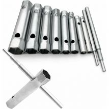 Kzq Lot de 10 Clés Tubulaires 6 à 22 mm, Clés à Tubes, Clés à Bougie pour Visser la Bougie, Démontage/Montage de Robinetterie et Mitigeurs, Dévisser