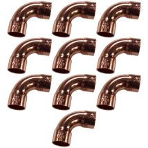 Lot de 10 courbes cuivre à souder ff 90° grand rayon Ø28