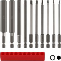 Lot de 10 embouts hexagonaux de 100 mm de long avec rangement d'embouts, tige hexagonale S2 H1,5-H12, clé Allen métal couleur