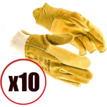 Lot de 10 paires de gants de travail manutention cuir fleur de bovin EN388 Taille - Taille 8