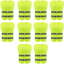 Lot de 10 gilets de sécurité haute visibilité pour travaux de circulation, course à pied, arpenteur et garde de sécurité – Gilet de construction avec