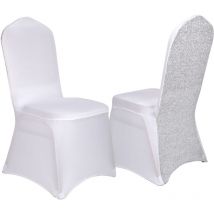Lot de 10 Housse de Chaise de Mariage Extensible à paillettes pour Réception Anniversaire Réunion Banquet Fêtes Couverture de Chaise - Blanche