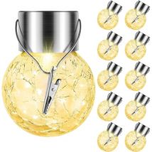 Lot De 10 Lampes Solaires à Suspendre Pour Extérieur, Boule Décorative En Verre Fissuré, Éclairage Globe Étanche à Énergie Solaire Avec Poignée Pour