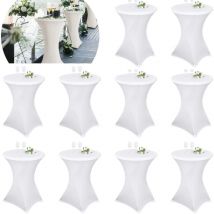 Paryou - 10 Stück Spandex-Stretch-Cocktail-Tischdecke, quadratisch, 80 x 110 cm, weiß, für hohen Tisch, runde Cocktail-Tischdecke für Hochzeit,