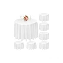 Lot de 10 nappes Rondes, nappes jetables Blanches de 84 Pouces, nappes Rondes en Plastique imperméable peva pour Mariage, fêtes, dîners de Vacances,