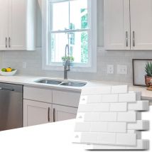 Lot de 10 Pièces,Carrelage Autocollant Blanc,Crédence Adhésive Cuisine Salle de bains,Papier Adhesif en Vinyle 3d Brique,30x30cm Ouylaf