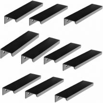 Poignées de Meuble Noir Mat - Lot de 10 Poignées Noires Invisibles en Alliage d'Aluminium - Entraxe de 96mm