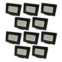 Optonica - Lot de 10 Projecteurs led 50W (250W) Noir Étanche IP65 4000lm - Blanc Chaud 2700K