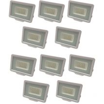 Optonica - Lot de 10 Projecteurs led Blancs 30W (160W) Étanche IP65 2400lm - Blanc Naturel 4500K