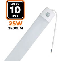 Europalamp - lot de 10 réglettes 25W 120CM détecteur de mouvement étanche