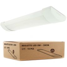 Arum Lighting - 10 Reglettes led extra plate line 8W Eq 80W IP40 750Lm 28cm Température de Couleur: Blanc Froid 6000K