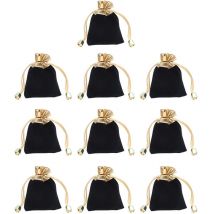 Feiyue - Lot de 10 sacs cadeaux avec cordon de serrage, pochettes de rangement, sac en tissu, sacs cadeaux pour bijoux, petit cadeau (noir)