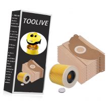 Komiro - 10 sacs d'aspirateur et 1 filtre à poussière adaptés pour aspirateur Kärcher WD2 et MV2. Alternatives pour les sacs filtrants 6.959-322.0 et