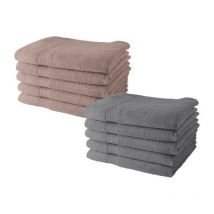 Lot de 10 serviettes de Toilette Today 50x90 cm 100% Coton - 5 roses des sables + 5 acier