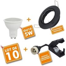Lot de 10 Spot led encastrable complet orientable noir avec Ampoule GU10 230V 5W Température de Couleur: Blanc Froid 6000K