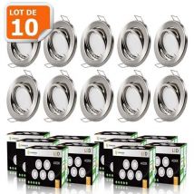 Lot de 10 spot led encastrable complet orientable alu brossé avec ampoule gu10 230v 5w, blanc neutre