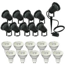 Arum Lighting - Set de 10 focos de estaca estancos IP65 + 10 bombillas GU10 6W Blanco cálido, Blanco natural, Blanco frío